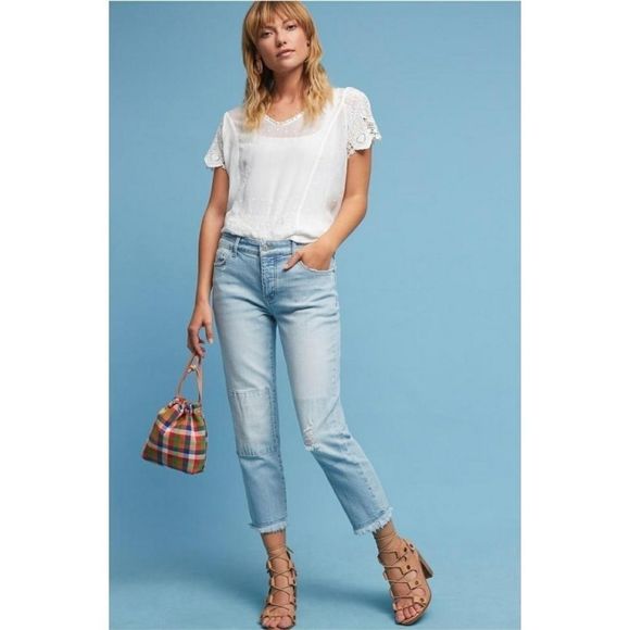 Anthropologie Denim - Pilcro & The Letterpress Hyphen Boyfriend Cropped Jeans Raw Hem Size 25